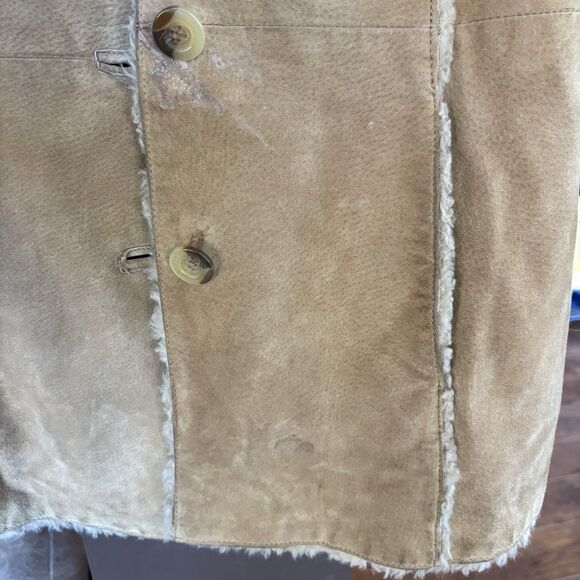 Barn Coat Women M Leather Suede & Fleece Shearling Lined Boho Vntg St Johns Bay - Picture 14 of 15